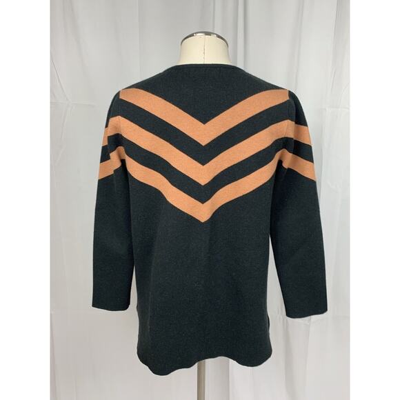 Ava Open Front Chevron Cardigan Sweater Black Tan S - Picture 3 of 10